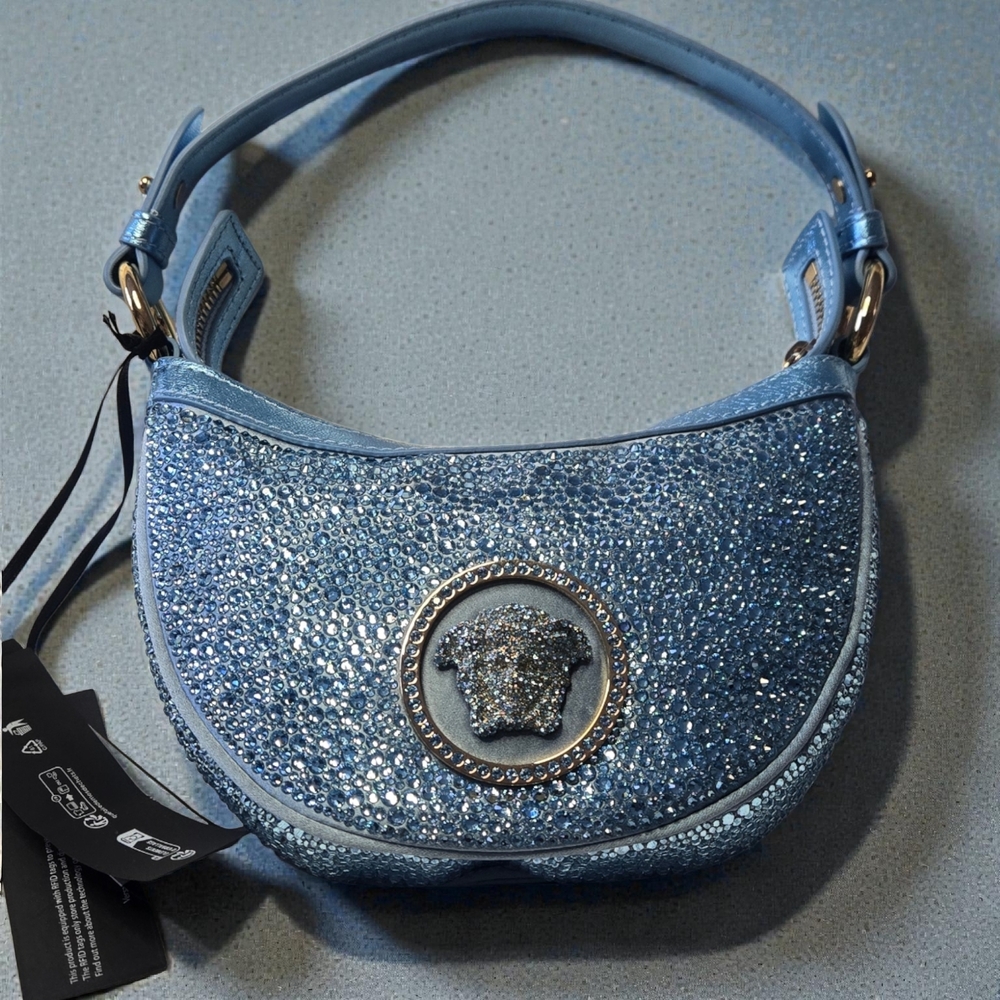 Versace x Dua Lipa Repeat Crystal-Embellished Mini Hobo Bag